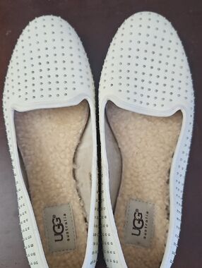 UGG White Studded Shearling-Lined Slip-Ons